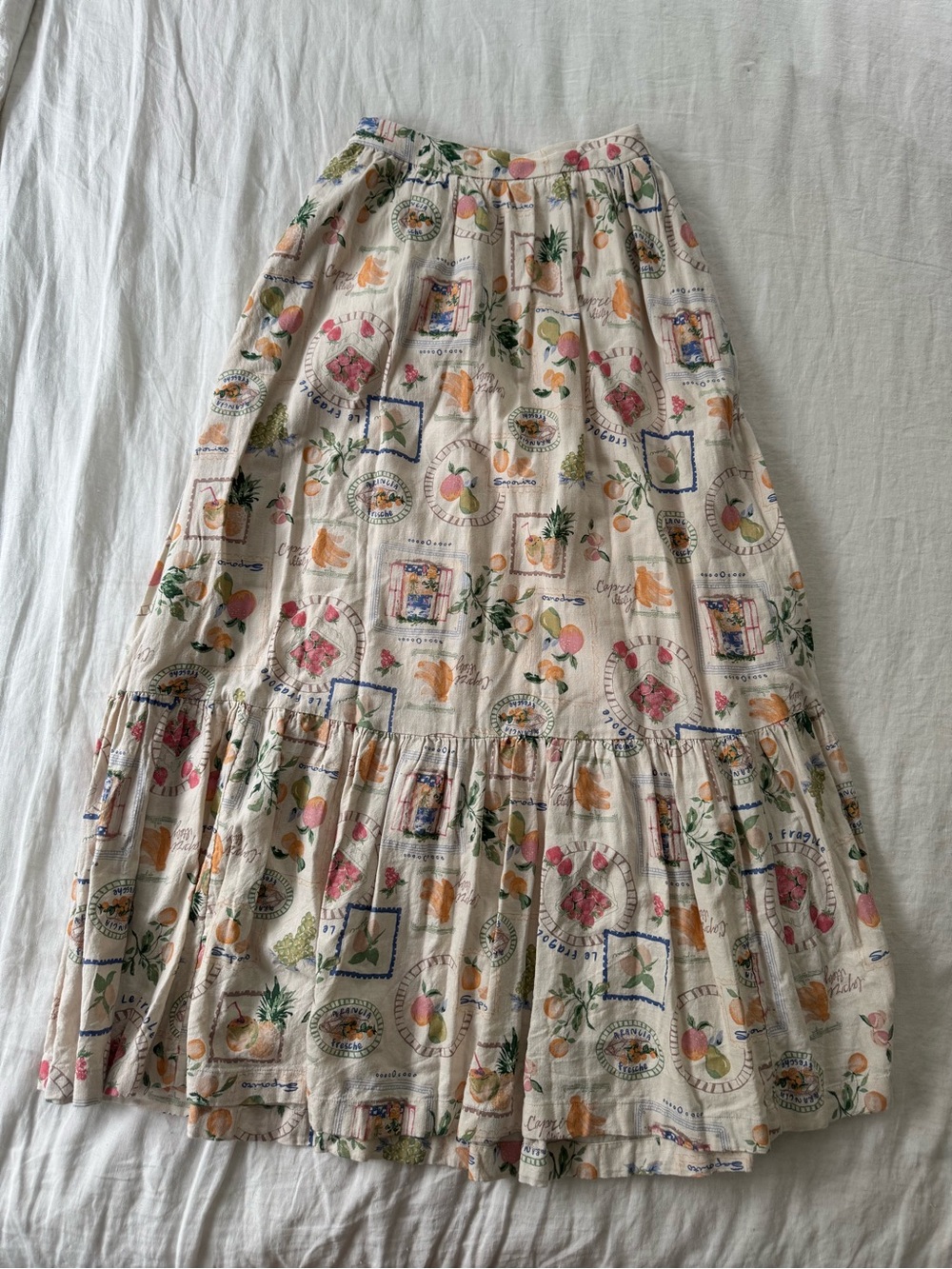 Abercrombie & Fitch Cream Italian Floral Fruit Print Tiered Skirt
